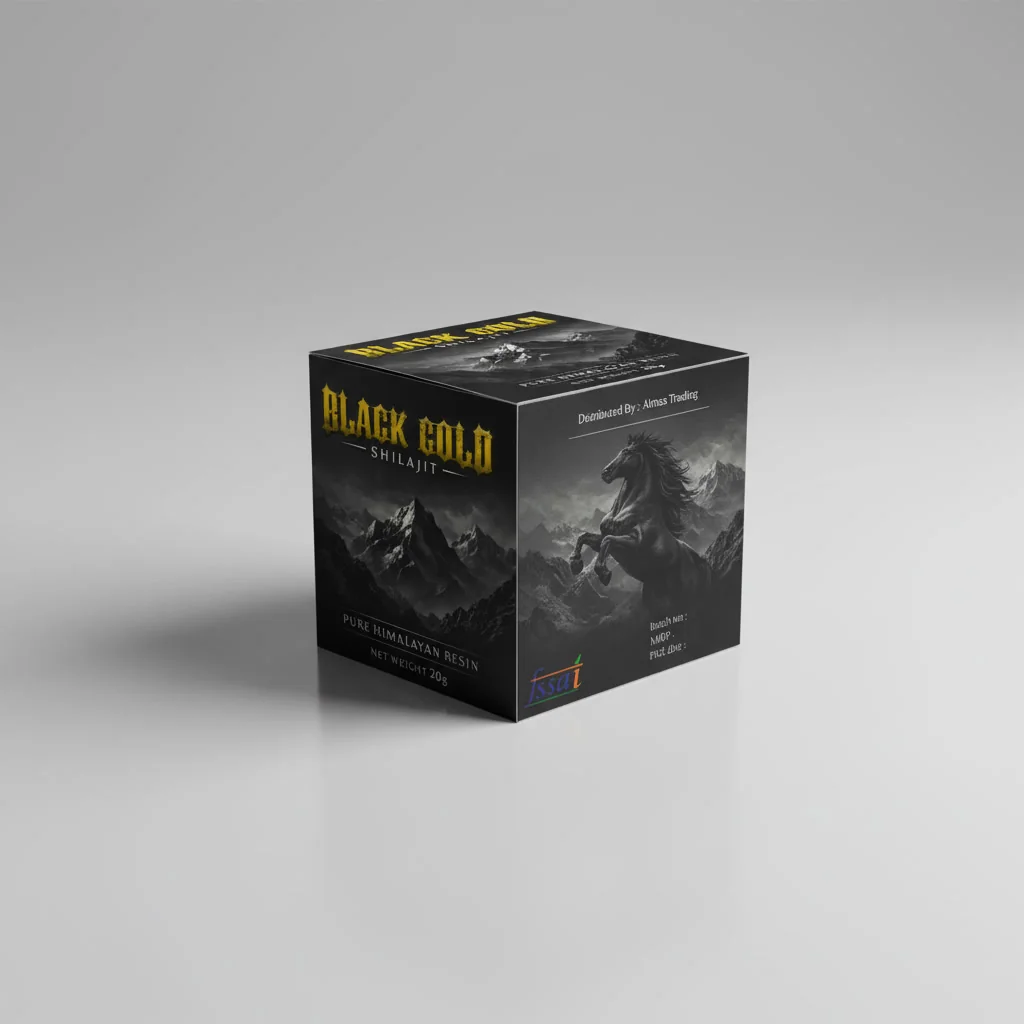 Black Gold Shilajit retail box — 3D mockup